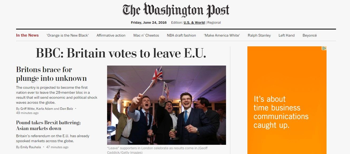 Reacciones de los medios tras el Brexit - the-washigton-post