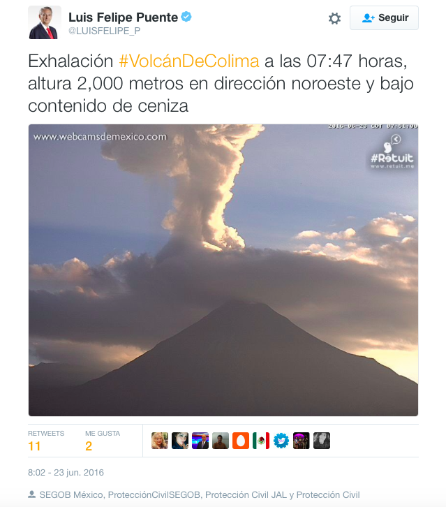 Volcán de Colima emite exhalación de dos mil metros de altura - volcán-colima