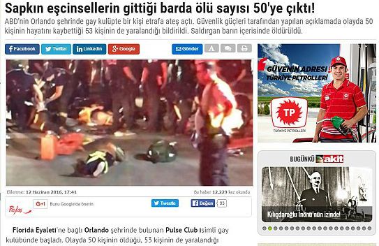 Diario turco celebra la muerte de "pervertidos" en Orlando - yeni