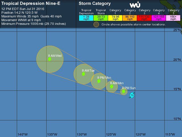 Depresión tropical 9E se forma en el Pacífico