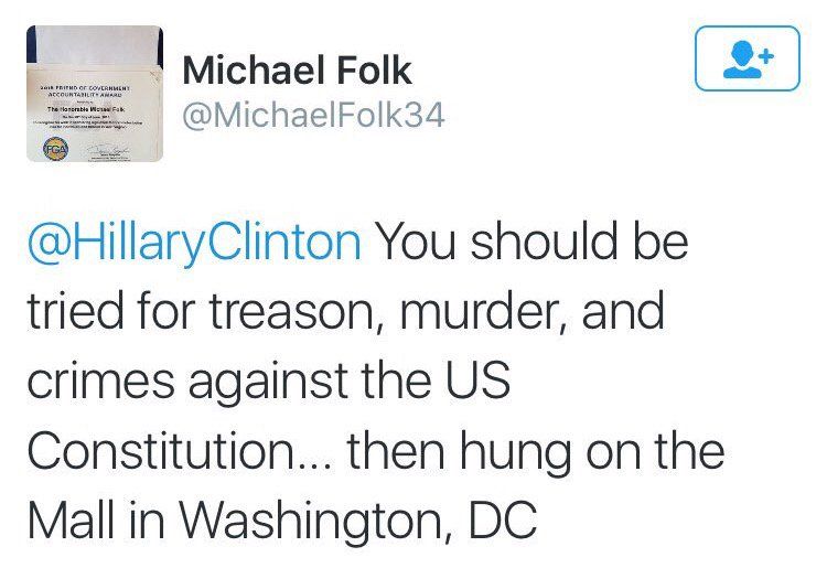 "Hillary Clinton debería ser colgada": legislador y piloto de United - FOLK