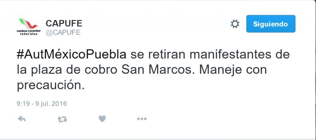 Bloquearon manifestantes la México-Puebla - Tuit-CAPUFE-1024x456