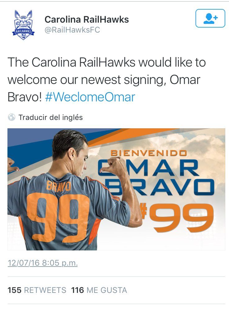 RailHawks anuncia contratación de Omar Bravo - bravo-carolina