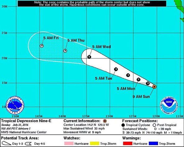 Depresión tropical 9E se forma en el Pacífico - depresion-9e