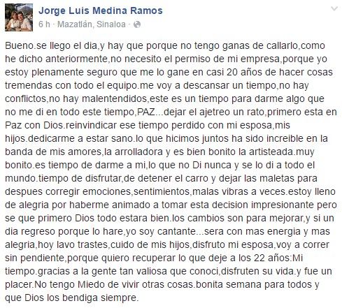 Jorge Medina deja a La Arrolladora - face-jorge-medina