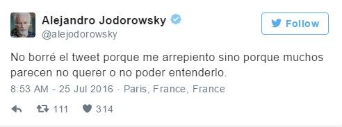 Jodorowsky crea polémica en Twitter - jodorowsky-justificación-2