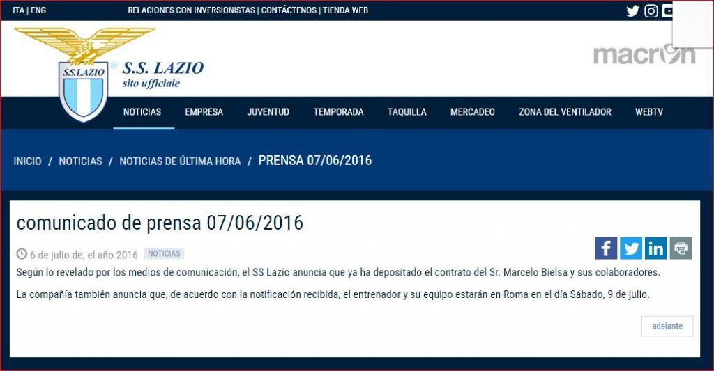 Marcelo Bielsa nuevo entrenador de la Lazio - lazio-marcelo-bielsa-1024x533