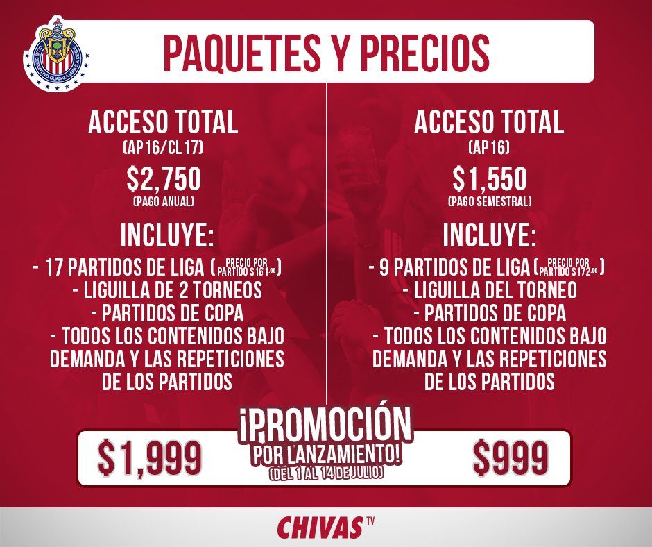 Cuesta más ver al Guadalajara en Chivas TV que en el estadio - precios-chivas-tv