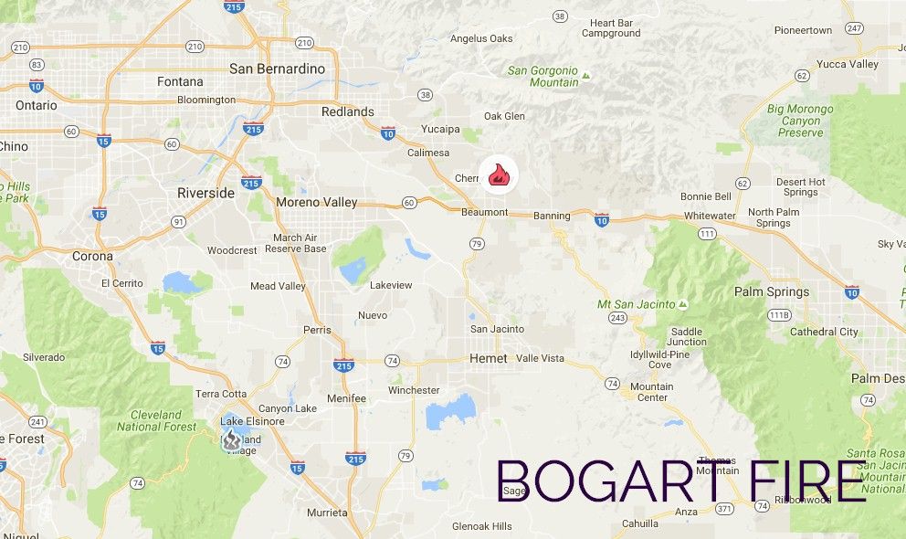 Más de 300 bomberos luchan contra incendio en California - Bogart-fire-map-2016-riverside