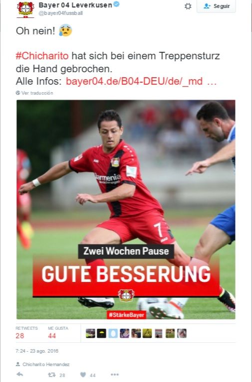 'Chicharito' dos semanas fuera por fractura - Chicharito