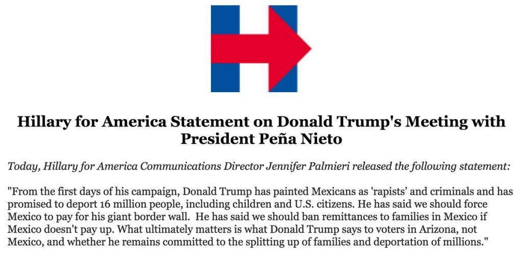 Hillary Clinton emite comunicado por viaje de Trump a México - CrKNZi_WcAA2dK4-1024x503