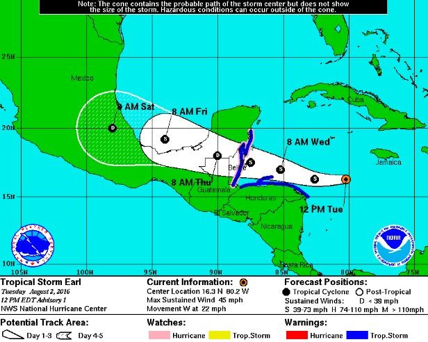 Tormenta Tropical 'Earl' continúa tomando fuerza en el Caribe - Tormenta-Tropical-Earl-CNH