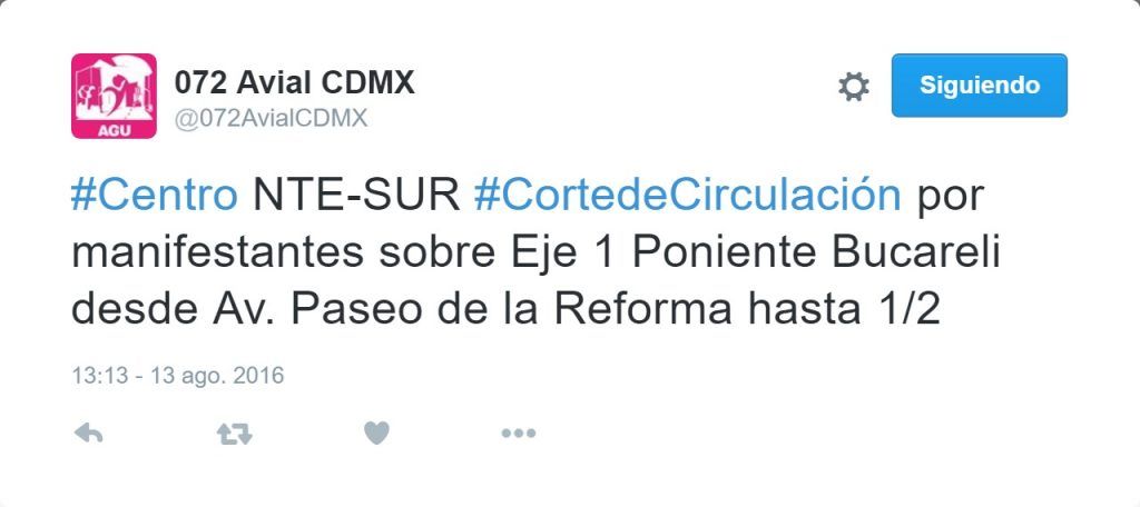 Manifestantes afectan tránsito vial en inmediaciones de la Segob - Tuit-072-1024x456