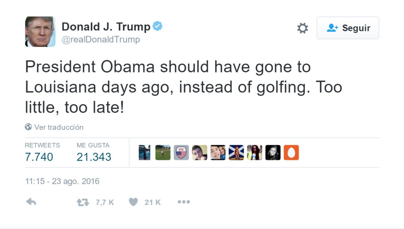 Barack Obama visita zonas de Luisiana afectadas por inundaciones - Tuit-Donald-Trump-1