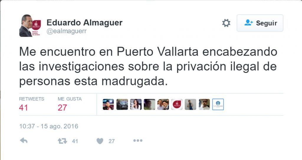 Secuestran a 12 presuntos delincuentes en restaurante de Puerto Vallarta - Tuit-Eduardo-Almaguer-1024x542