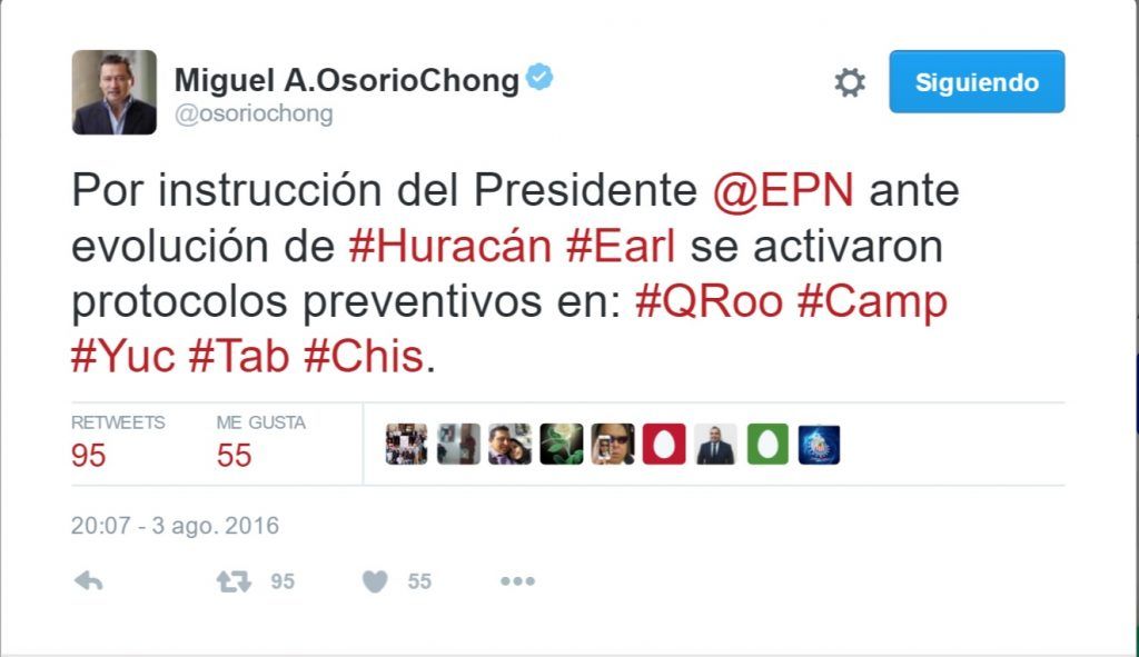 Activa gobierno federal protocolos de prevención ante avance de Earl - Tuit-Osorio-Chong-1024x591