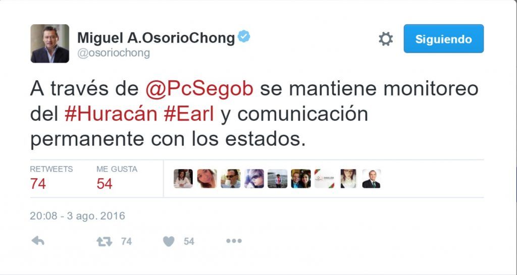 Activa gobierno federal protocolos de prevención ante avance de Earl - Tuit-Osorio-Chong-2-1024x545