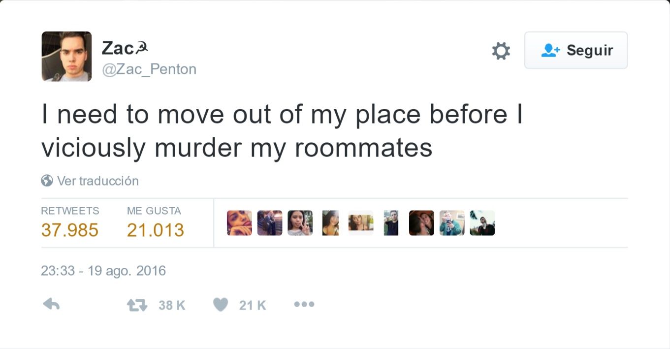 Mata a su compañero de cuarto tras avisar dos días antes en Twitter - Tuit-Zac-Penton