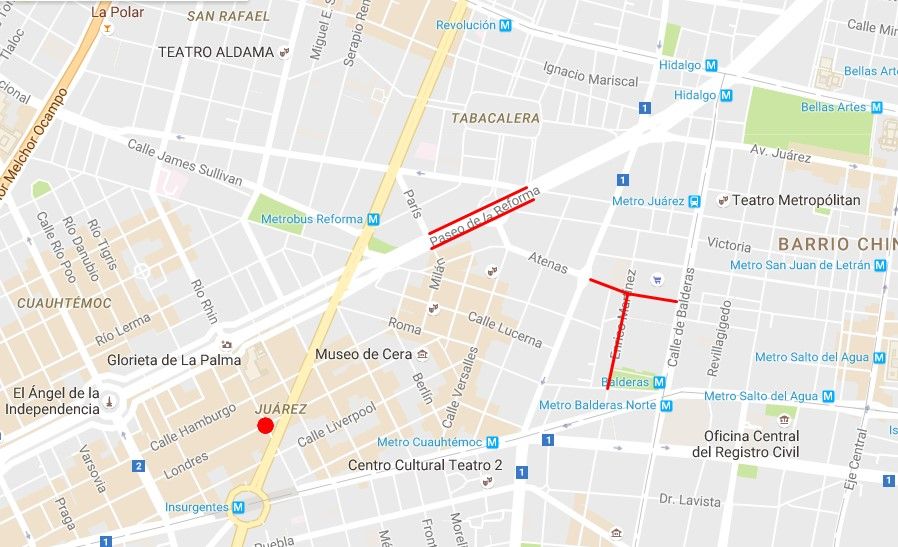 Manifestaciones afectan Paseo de la Reforma y la Ciudadela - afectadas-manifestaciones-3ago-Maps