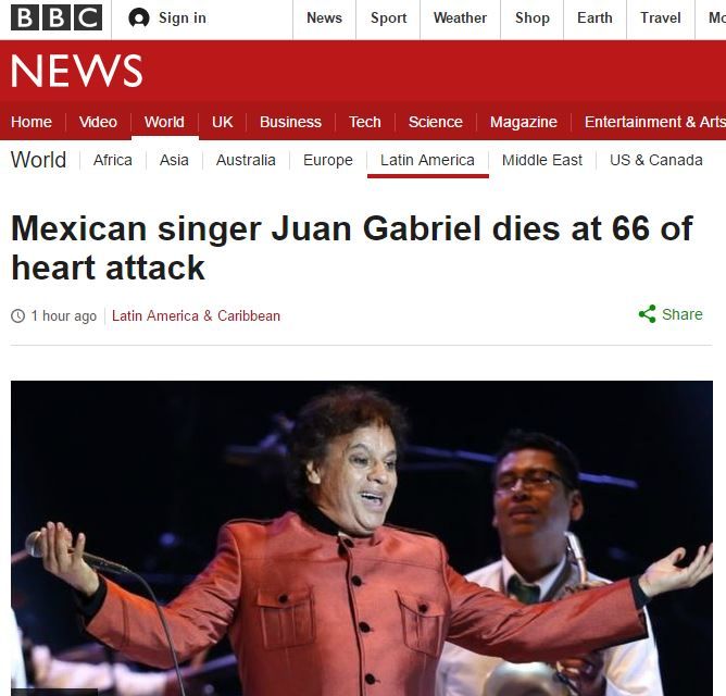 Así reaccionó la prensa estadounidense ante la muerte de Juan Gabriel - bbc