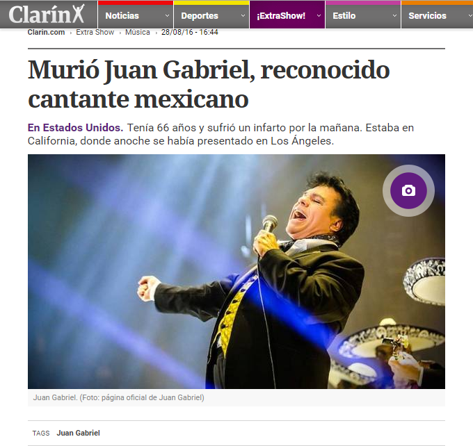 Así reaccionó la prensa estadounidense ante la muerte de Juan Gabriel - clarin