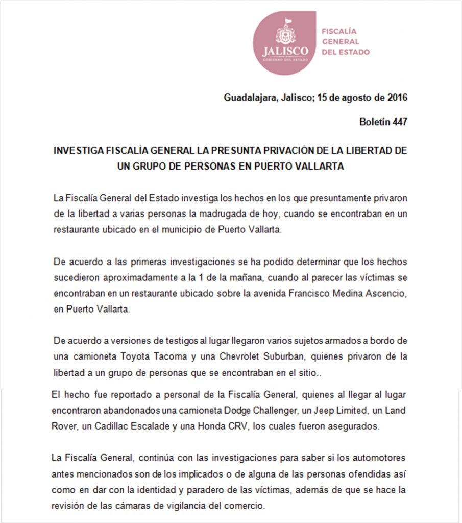 Secuestran a 12 presuntos delincuentes en restaurante de Puerto Vallarta - comunicado-Fiscalía-jalisco-905x1024