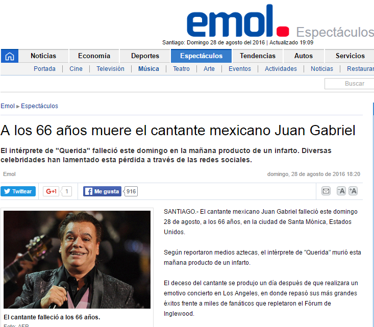 Así reaccionó la prensa estadounidense ante la muerte de Juan Gabriel - el-mercurio