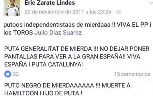 Despiden a futbolista por insultos racistas en Facebook - fb-eric-zarate