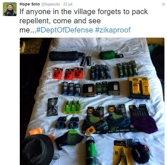 Atletas extreman precauciones para evitar Zika en Río 2016 - hope-solo-tuit-2