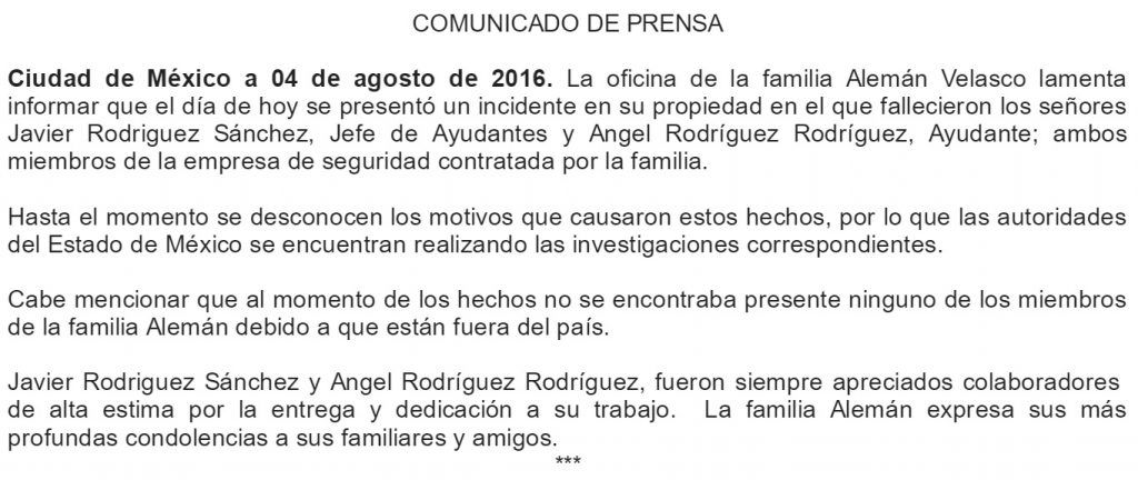 Familia Alemán confirma muerte de escoltas afuera de su casa - interjet-1024x432