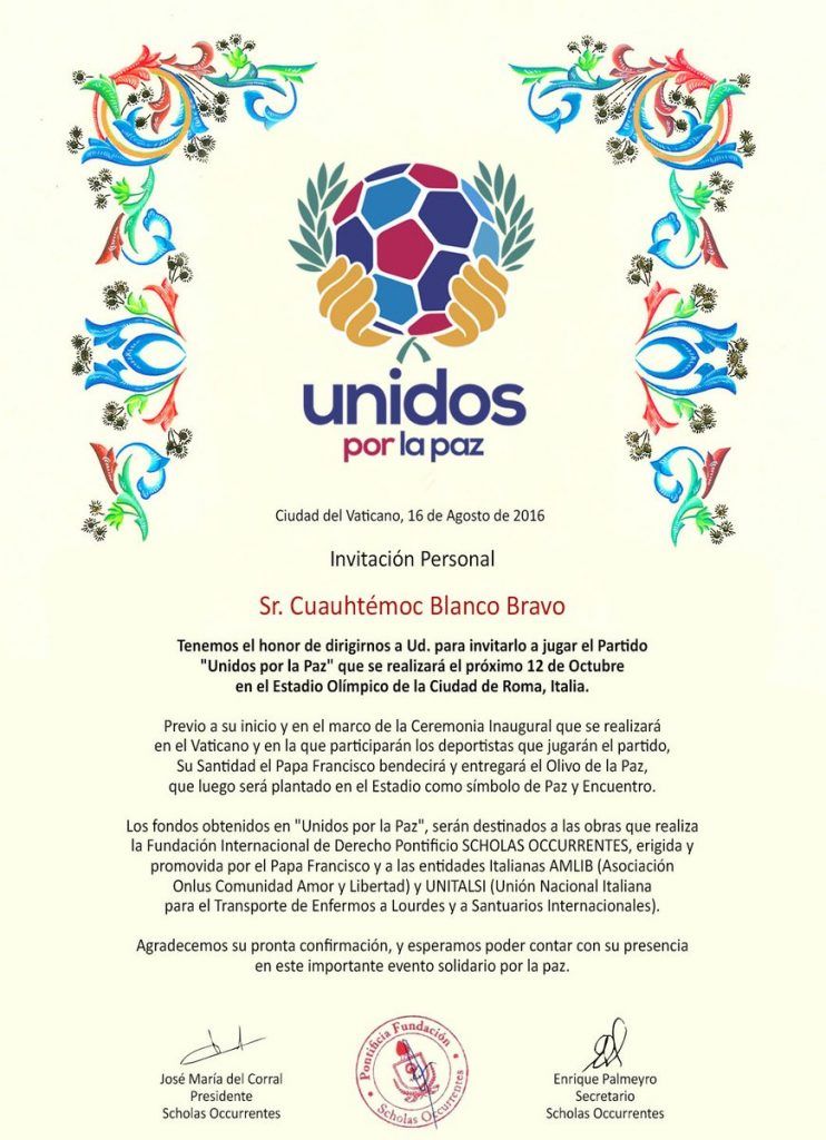 El Papa Francisco invita a Cuauhtémoc Blanco a partido por la paz - invitacion-papa-francisco-cuauhtemoc-blanco-742x1024