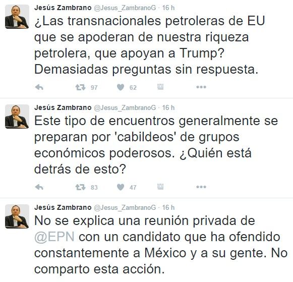 Las reacciones de políticos por la reunión Trump-EPN - jesus-zambrano-tuit