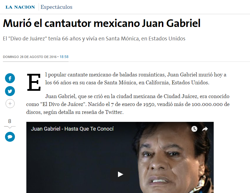 El mundo reacciona ante la muerte de Juan Gabriel - la-nación