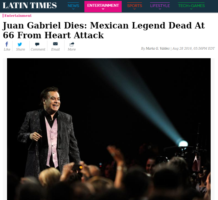 Así reaccionó la prensa estadounidense ante la muerte de Juan Gabriel - la-times