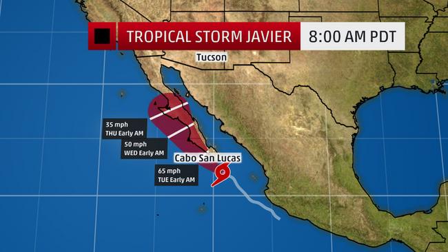 Suspenden clases en Baja California Sur por tormenta tropical Javier - map_tropprjpath11_ltst_5nhpao_enus_650x366