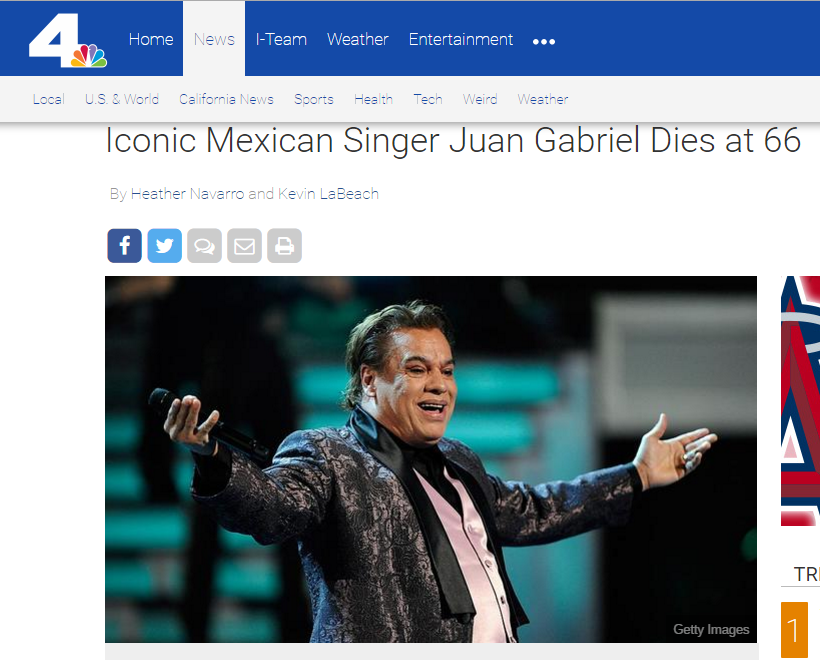 Así reaccionó la prensa estadounidense ante la muerte de Juan Gabriel - nbc