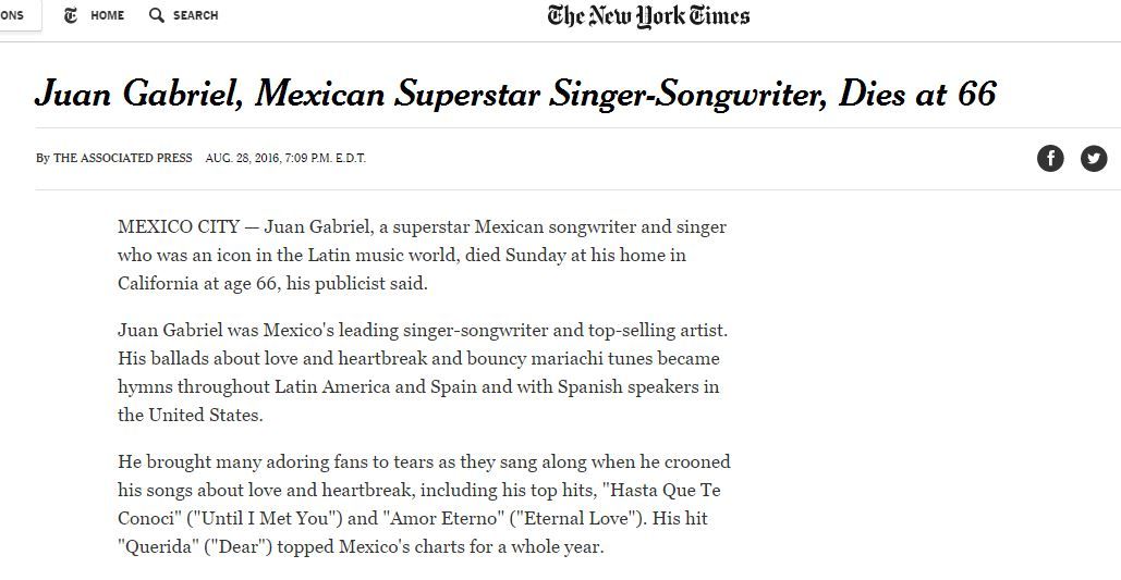 El mundo reacciona ante la muerte de Juan Gabriel - nytimes