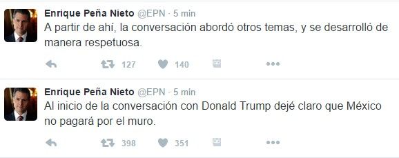Trump en Los Pinos: "Construiremos el muro" - peña-nieto-tuit