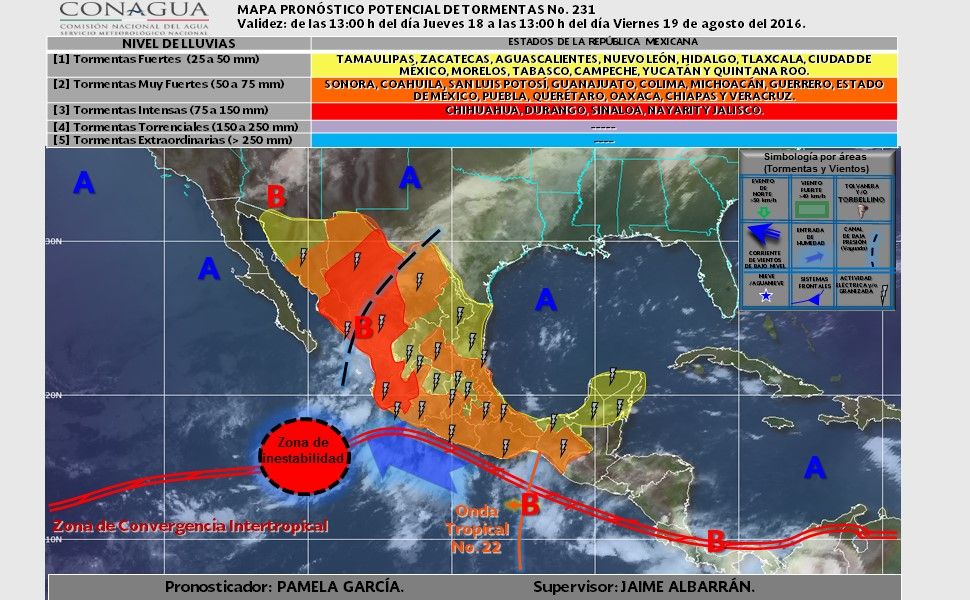 Se mantiene pronóstico de lluvias en gran parte del país - pronostico-19-de-agosto