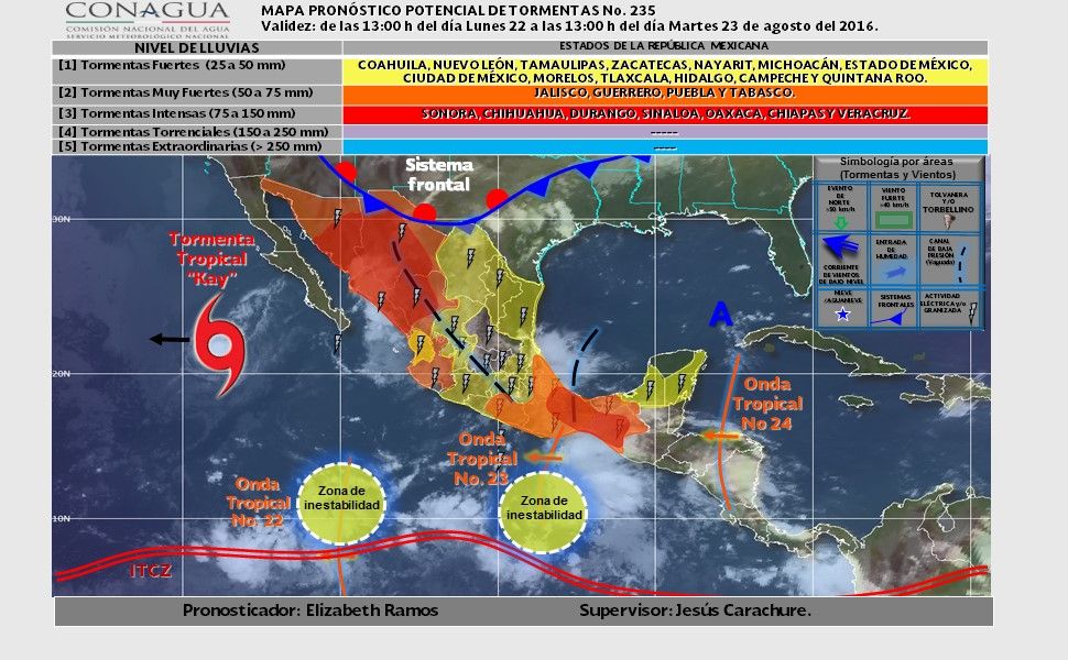 Continuarán lluvias en el centro y sur del país - pronostico-23-de-agosto