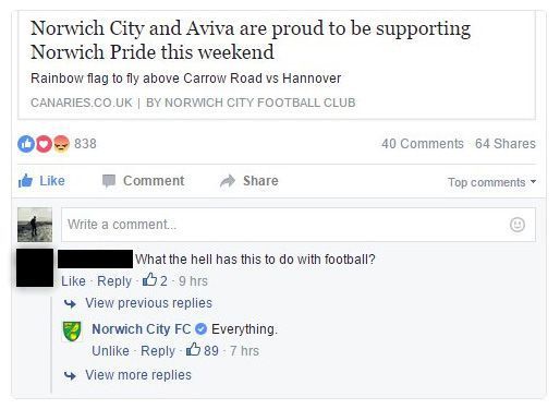 Contundente respuesta del Norwich a un comentario homofóbico - respuesta-norwich-homofobia