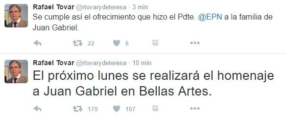 Para el lunes homenaje a Juan Gabriel en Bellas Artes - tuit-rafael-tovar-y-de-teresa-homenaje-juanga