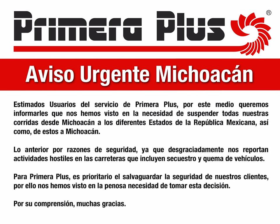 Suspenden corridas de autobuses a Michoacán - 14440859_10154721187583714_4787388100923684944_n