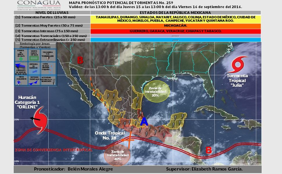 Tormentas afectarán el centro, sur y sureste de México - 1609-2