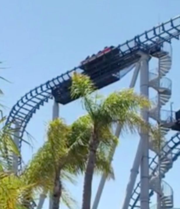 Ocho personas quedan atrapadas en montaña rusa - People-stuck-on-roller-coaster-at-top-of-30metre-drop-at-Seaworld-Australia-Wave-at-cameras
