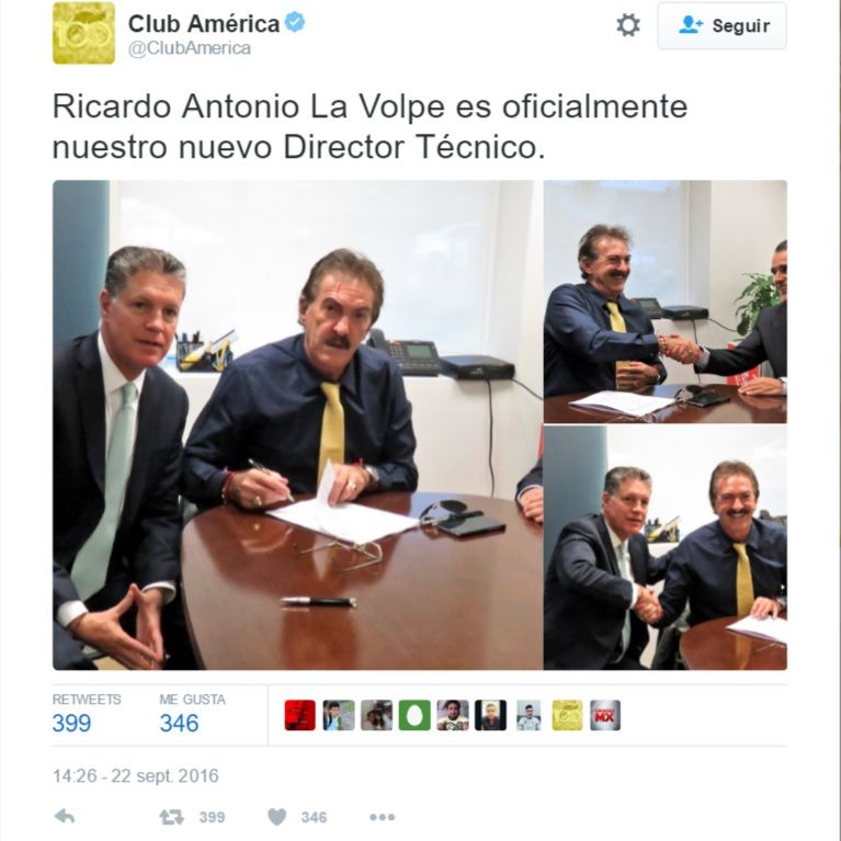 Ricardo La Volpe nuevo técnico del América - Tuit-América