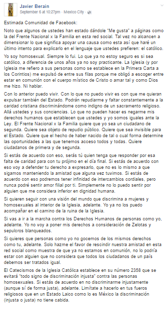 Carta de un hombre contra las marchas anti matrimonio igualitario - carta-berain