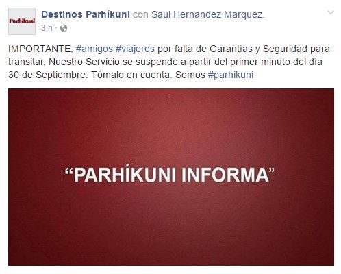 Suspenden corridas de autobuses a Michoacán - parhi