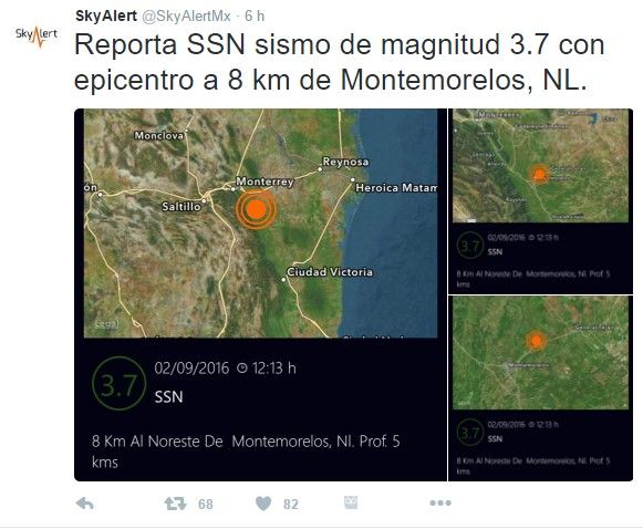 Sismo magnitud de 3.7 grados en Nuevo León - sismo-montemorelos