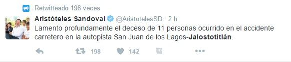Accidente deja 11 muertos y ocho heridos en Jalisco - tuit-aristoteles